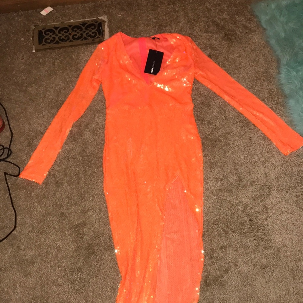 Orange sequin dress